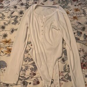 White Long Sleeve Henley Bodysuit